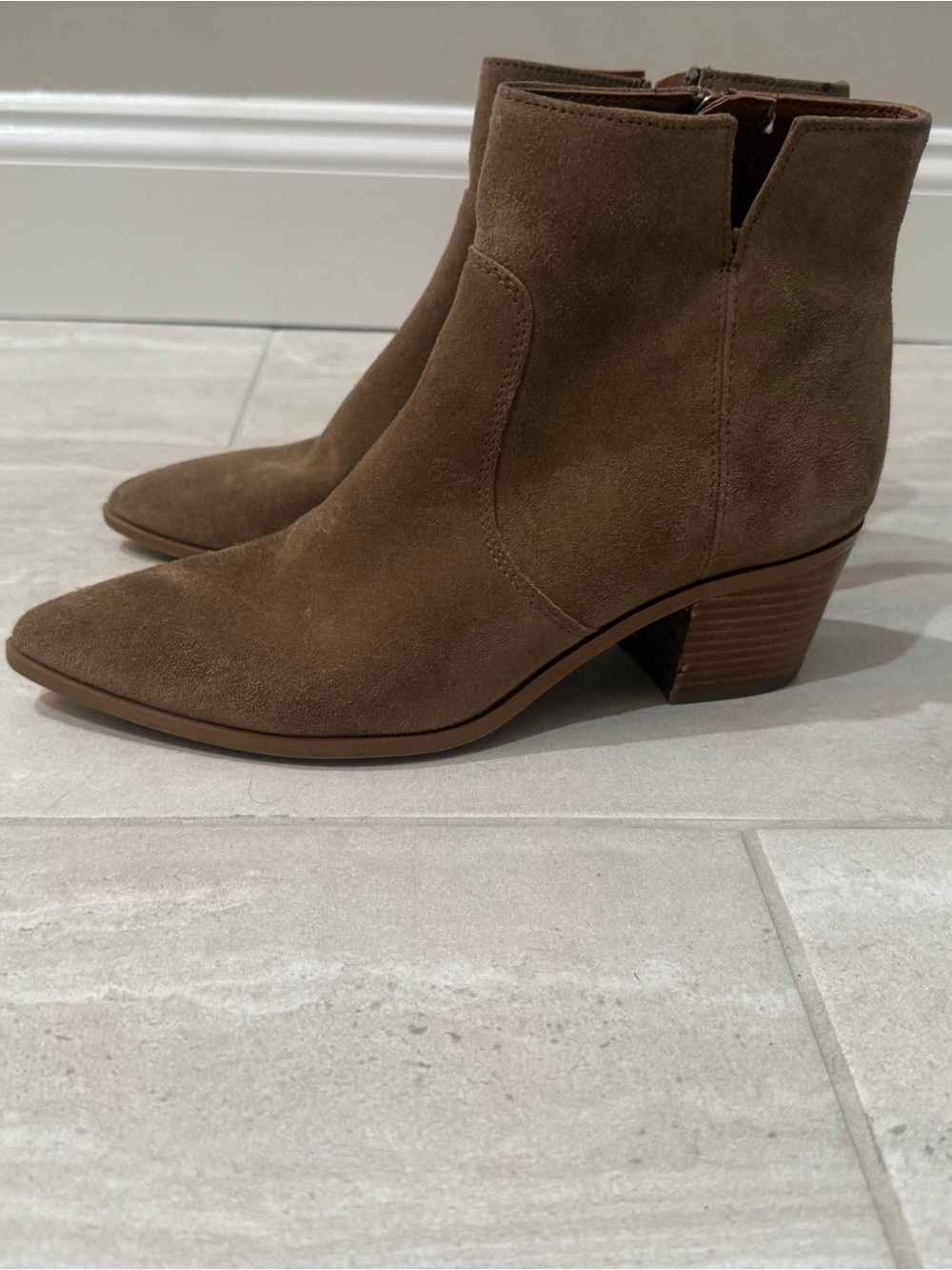 Franco Sarto Brown Suede Pointed Toe Ankle Booties
